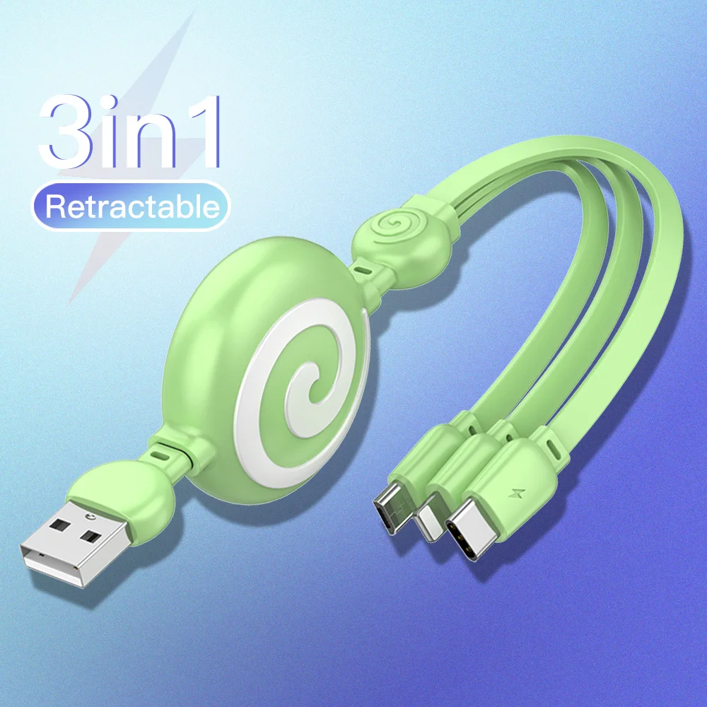 

3 in 1 Type C Micro USB 8 Pin Cable for iPhone retractable Charger Cable 100cm 3A 3in1 Fast Charge USB C Cable for Huawei Xiaomi