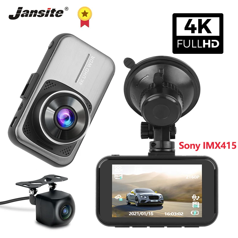 

Jansite Dash Cam 4K UHD Front and Rear Camera IPS Screen Registrator 24 Hours Recording Super Night Vision 3840X2160P Car DVR