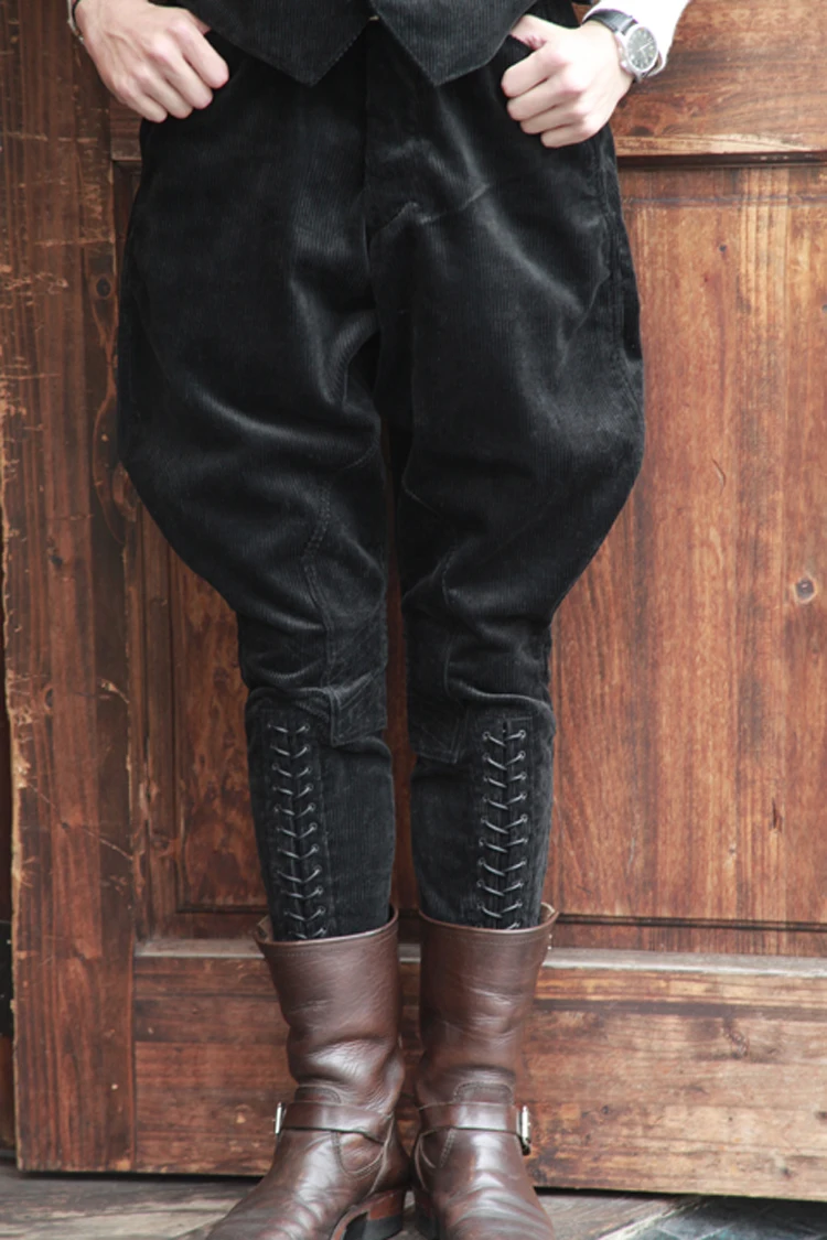 Retro corduroy military style black breeches knight casual men and women the same fashion trend 9 points pants