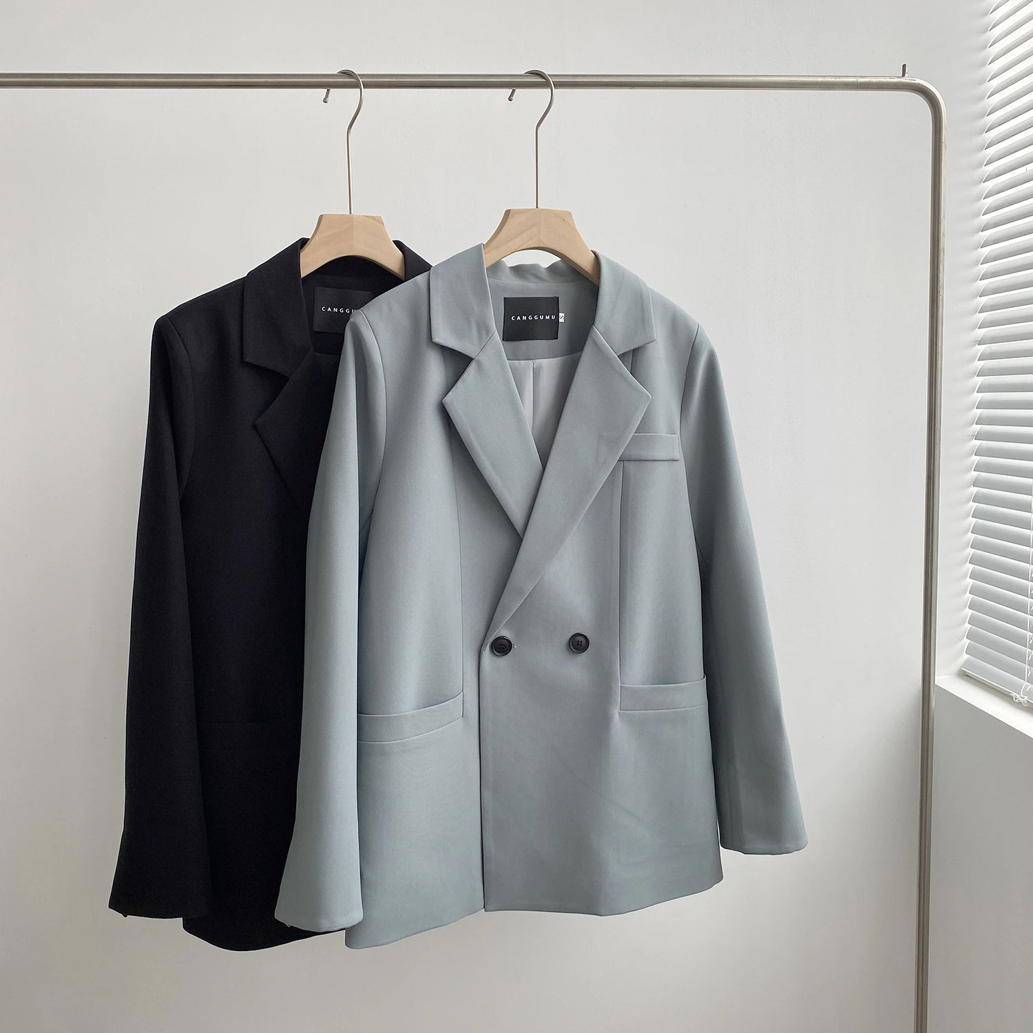 

Женский блейзер с V-образным вырезом, однотонный элегантный синий свободный пиджак с длинным рукавом в Корейском стиле, весна 2021