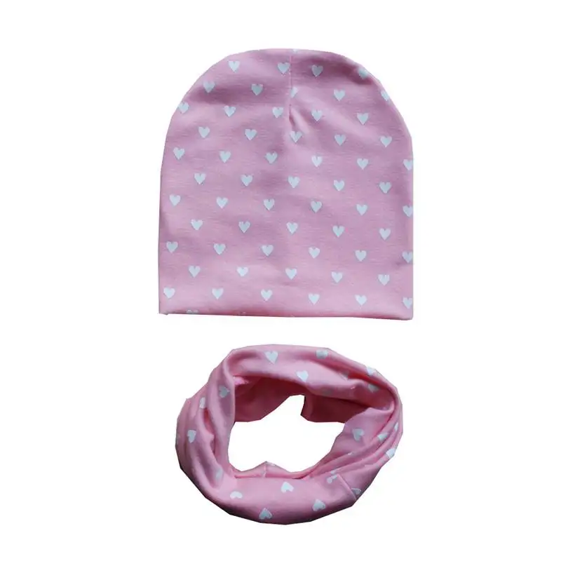 heart pink Зимний весенний Детский набор из шапки и шарфа, хлопковая шапка для маленьких мальчиков и девочек, шапка со звездным принтом, детские шапки, шапочка для новорожденного, шапочка для мальчиков - Цвет: heart pink