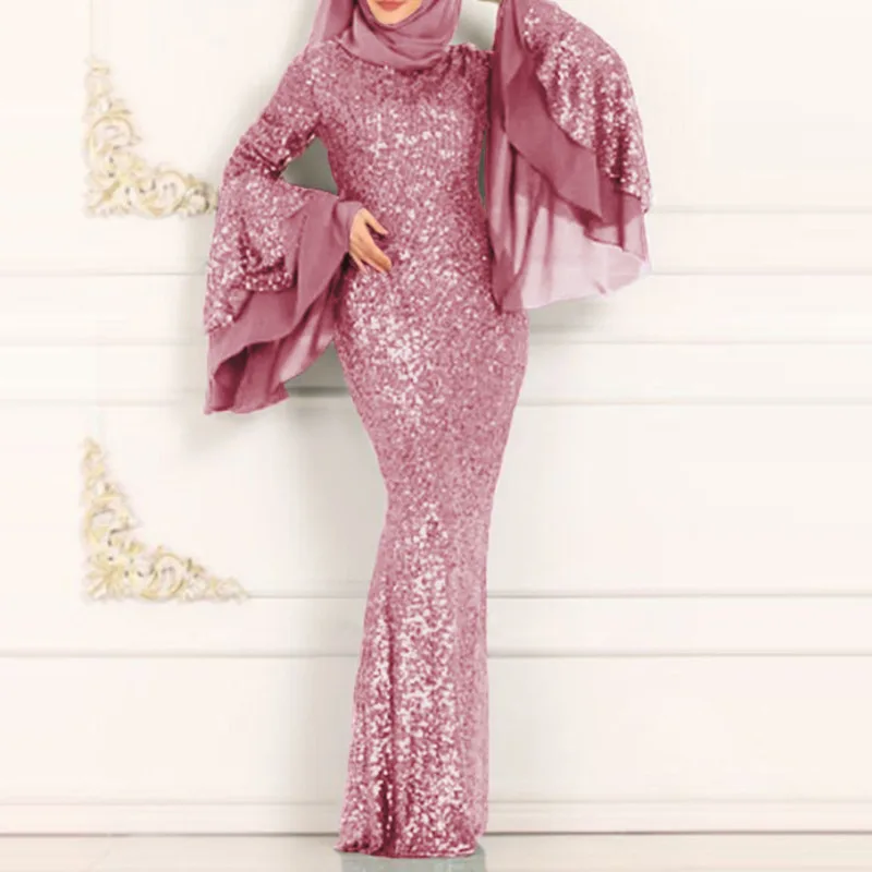 Розовое блестящее модное женское элегантное платье Макси сексуальные длинные