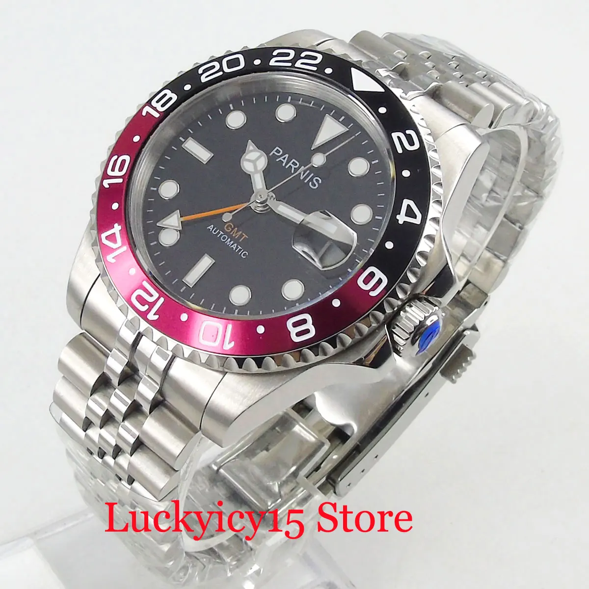 40 мм черный циферблат с окошком даты браслет из нержавеющей стали Пряжка