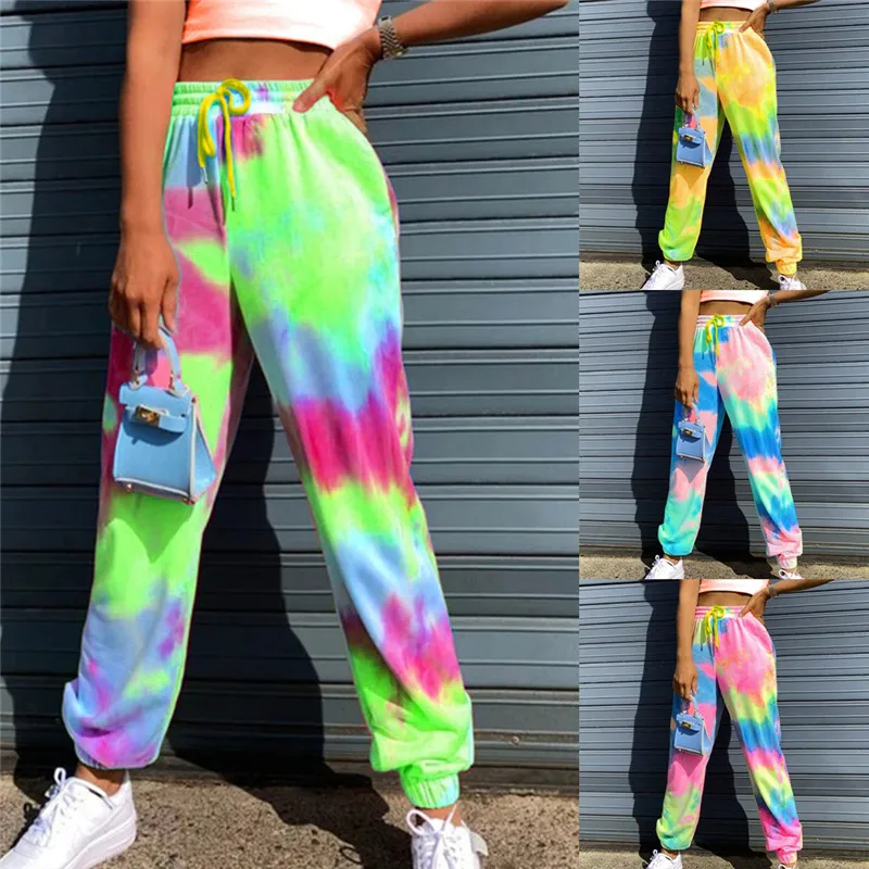 

2021 Tie Dye Joggers Sweatpants Women High Waist Hip Pop Baggy Pants Elastic Autumn Streetwear Sport Loose Casual Trousers