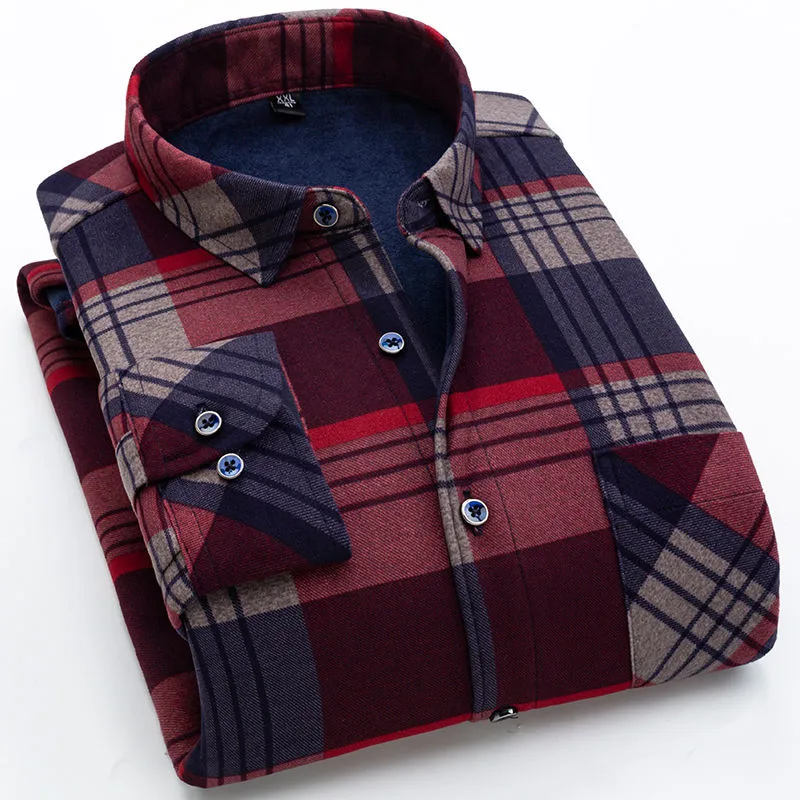 Модные мужские рубашки с принтом в клетку теплые толстые флисовые зимняя