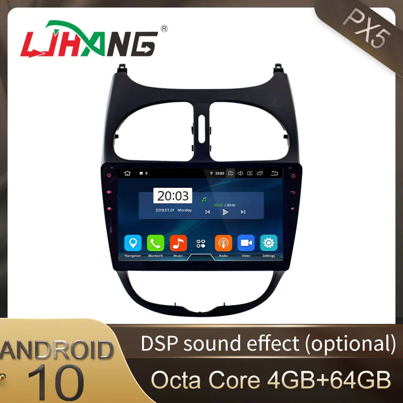 Автомобильный мультимедийный плеер LJHANG 9 дюймов Android 10 для Peugeot 206 1DIN