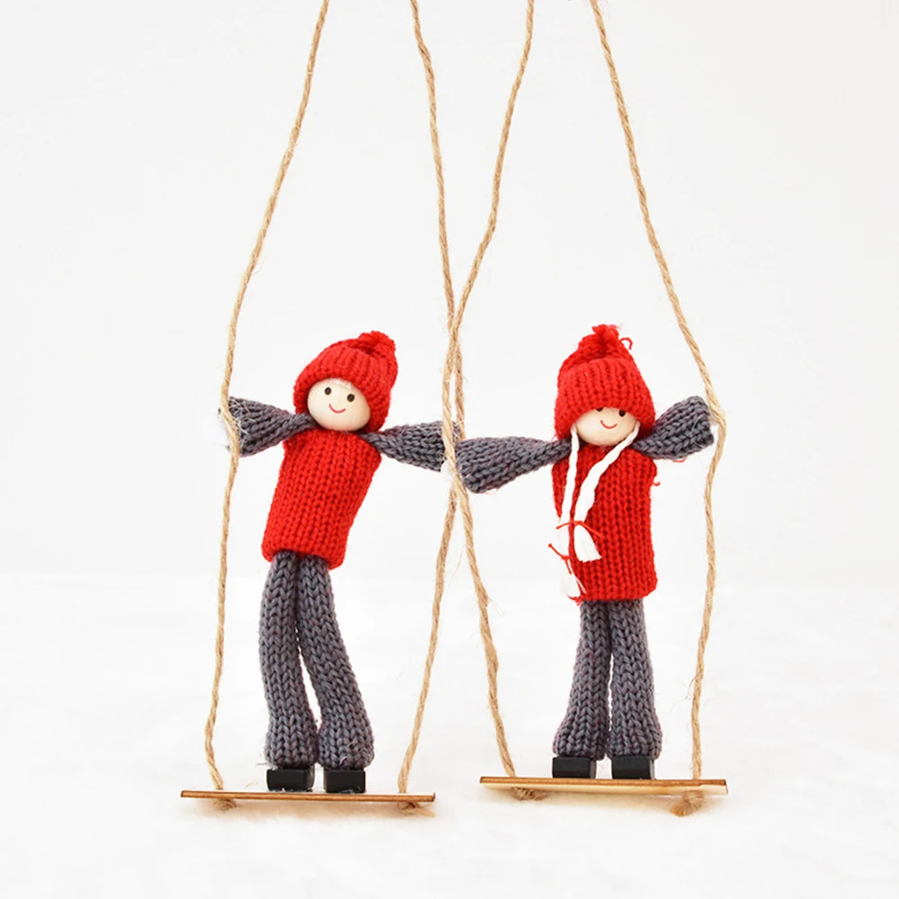 Snowman Wooden Knitted Christmas Figurine Ornaments Wool Skis Swing Couple Dolls Children's Toys Gift Window Photography Props | Дом и сад