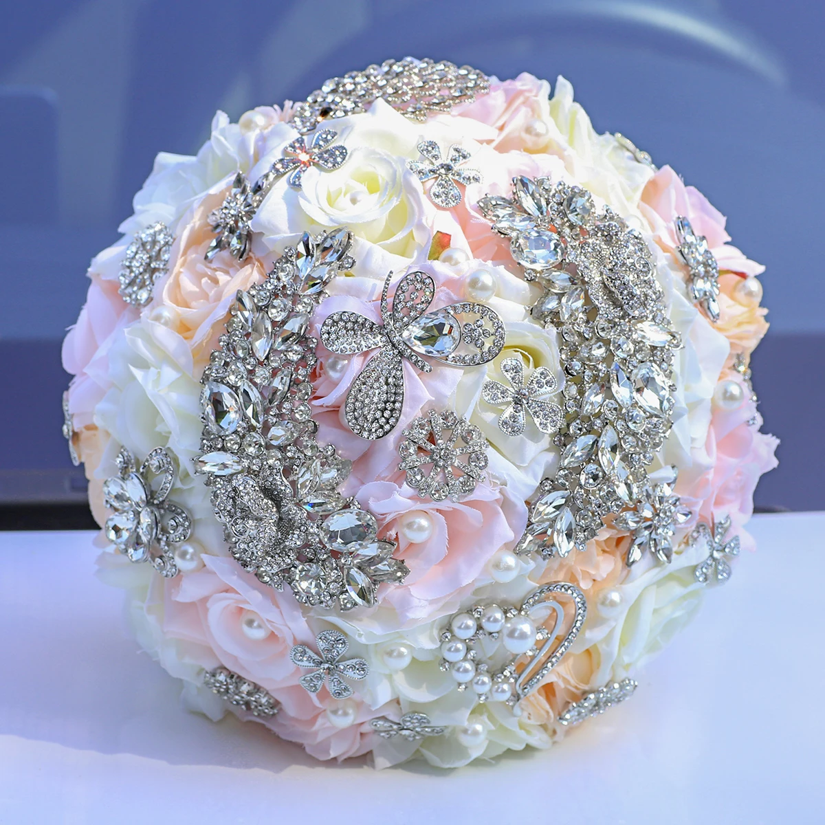 

Wifelai-a 24 см Алмазный Свадебный букет подружки невесты свадебное украшение цветочный зрительный Романтический букет W304