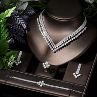 hibride nigerian wedding jewelry design cubic zirconia statement pendant necklace earring set noble bridal jewelry women n 443