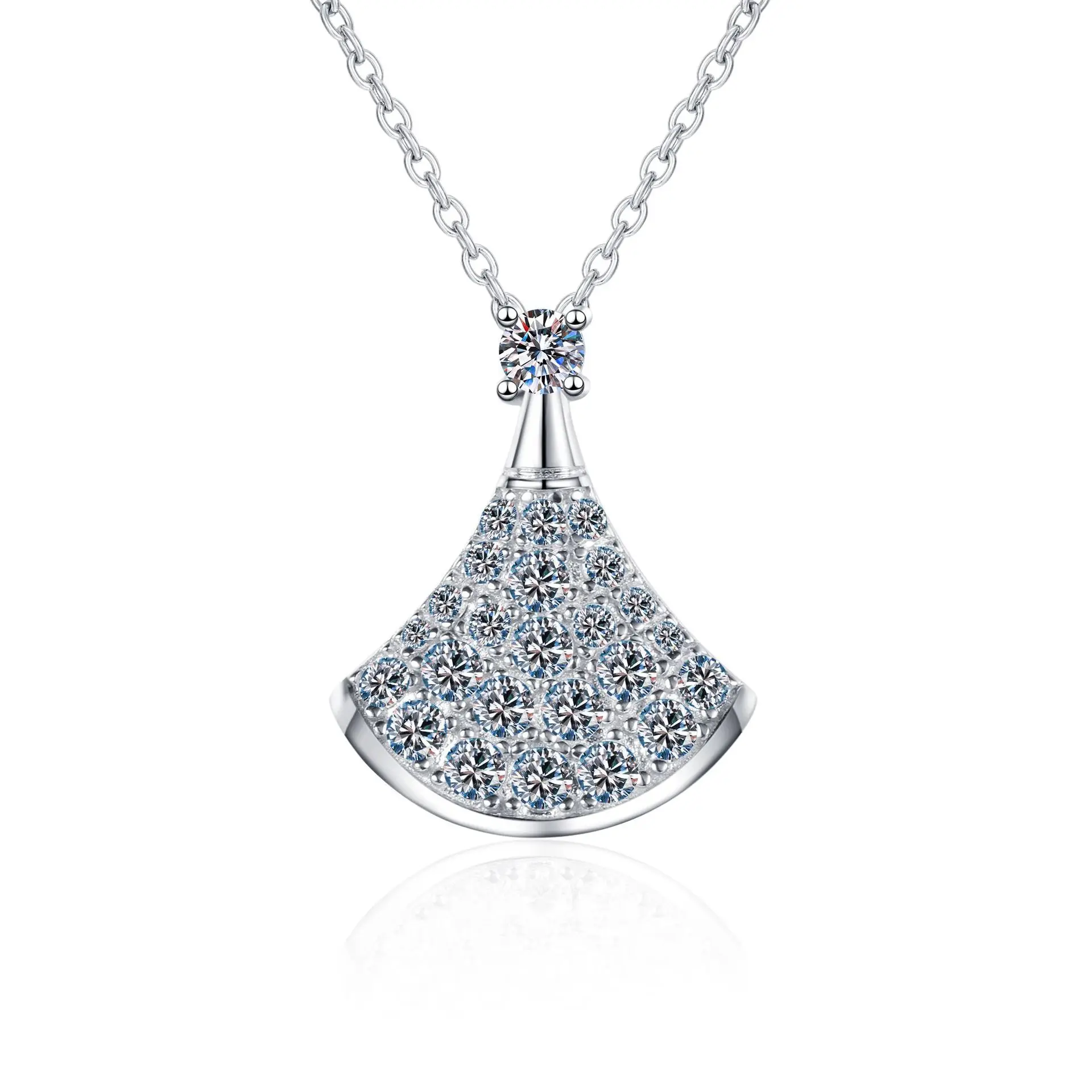 

Moissanite S925 Diamond Sterling Silver Plated PT950 Platinum Jewel Small Fan Necklace Lady's Small Skirt web Celebrity Pendant