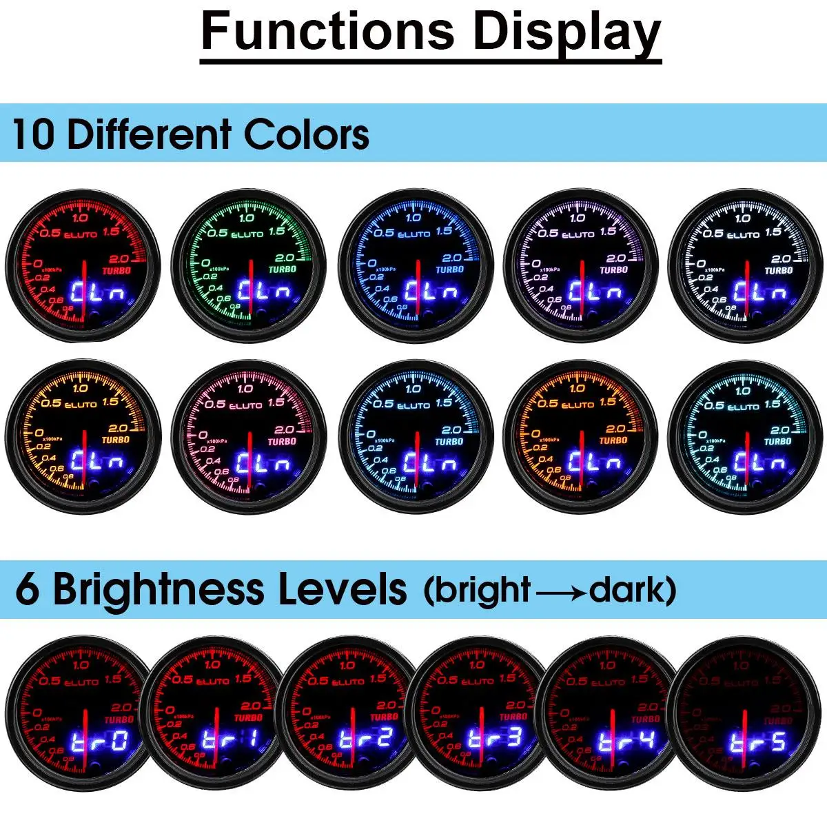 Универсальный автомобильный турбо датчик Eluto 12 В измеритель мощности 1 ~ 2 бар
