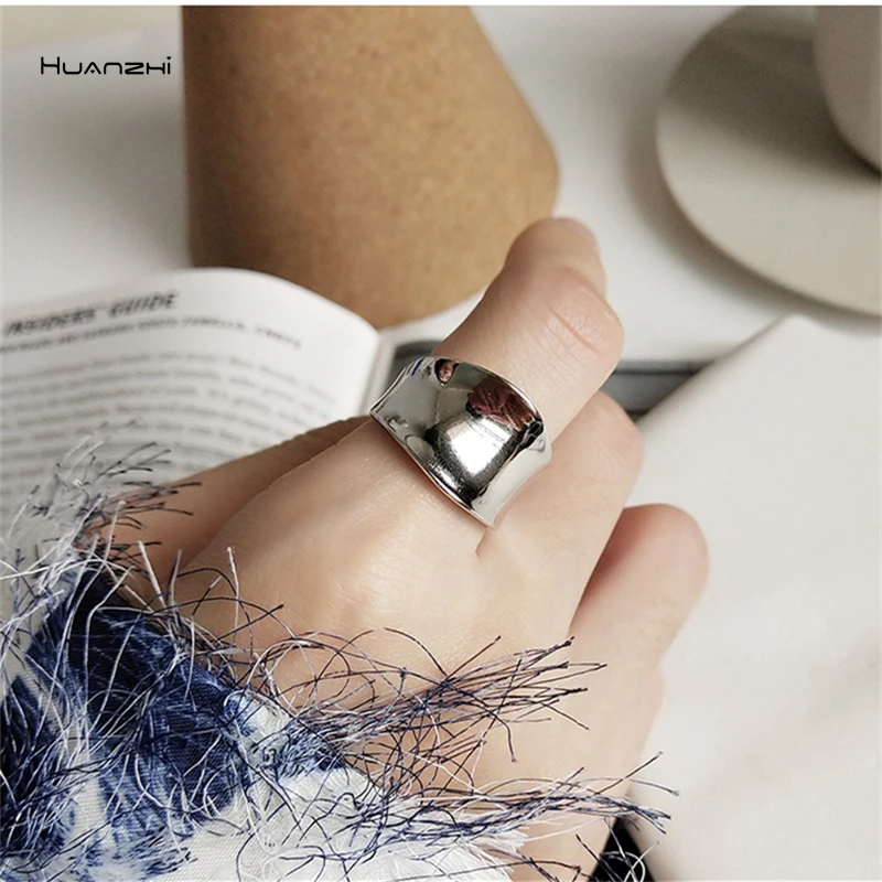 Женское кольцо с неровным изгибом HUANZHI асимметричное в стиле хип-хоп вечерние