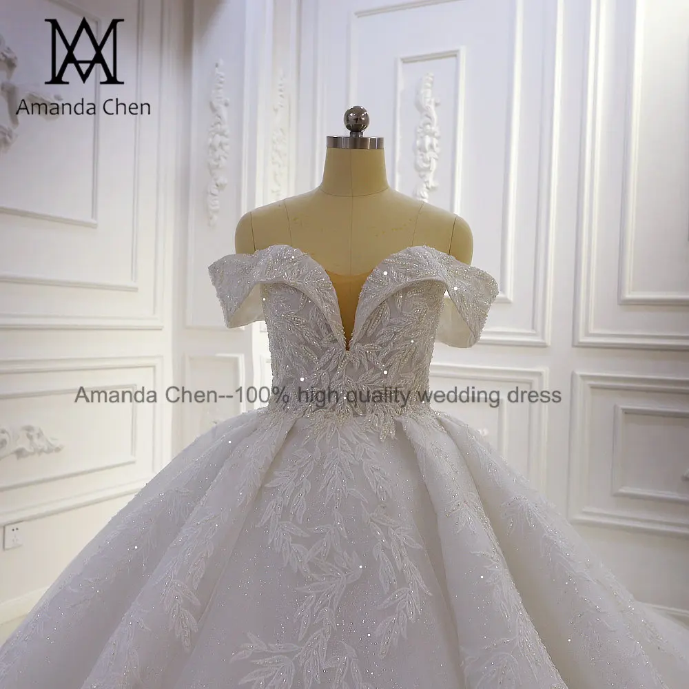 2020 свадебное платье с открытыми плечами кружевной аппликацией и