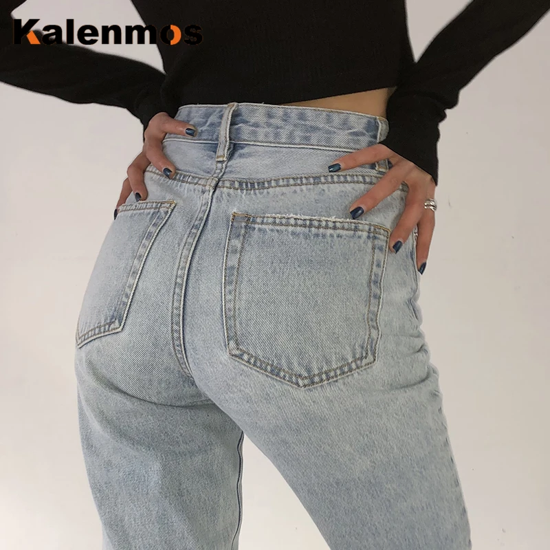 

Loose Denim Jeans Women High Waist KALENMOS Plus Size Casual Slim Straight Pants Mom Jeans Washed Boyfriend Jeans Sexy Trousers