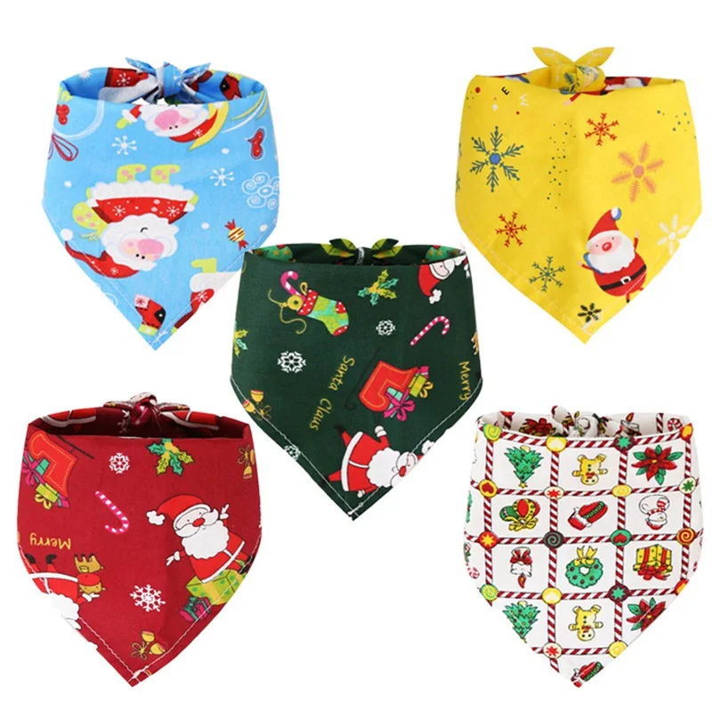 

Christmas Pet Bandana Collar for Dogs Cats Cotton Print Triangular Bibs Scarf Collar with Santa Claus Pattern Party Pet Supplies