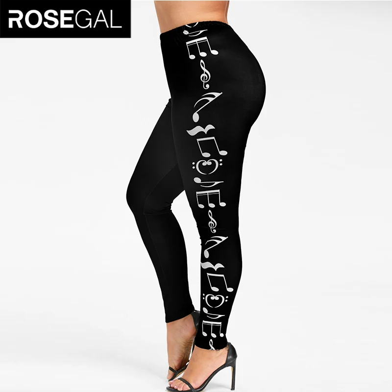 ROSEGAL плюс размер 5XL монохромные музыкальные нотки печати леггинсы для женщин