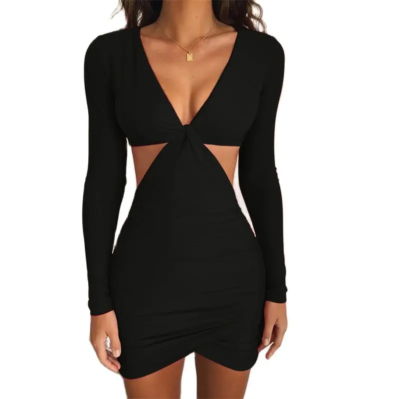 

Europe And America Style 2021 Sexy Dress Solid Color Long Sleeves Dress Autumn Spring Women Party Dress Drop Shipping