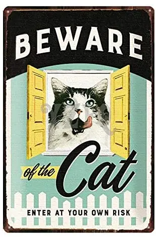 

Vintage Metal Sign Tin Sign Beware of The Cat Home Bar Club Pub Wall Decor Signs