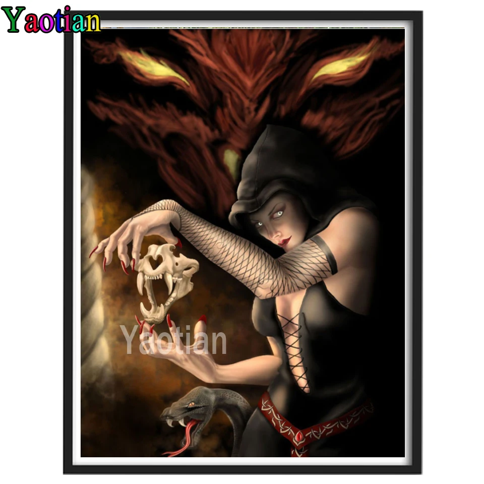 

5d Diamond Painting Mosaic Full Square Diamond Embroidery Witch horror skull snake Diamond Painting Handicraft Home Decor