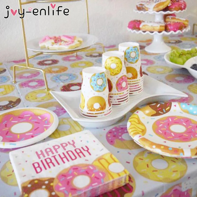 

Donut Party Kit Paper Cups Plate Napkins Ice Cream Balloon Candy Bar Party Decoration Baby Shower Kids Birthday Party Decoration