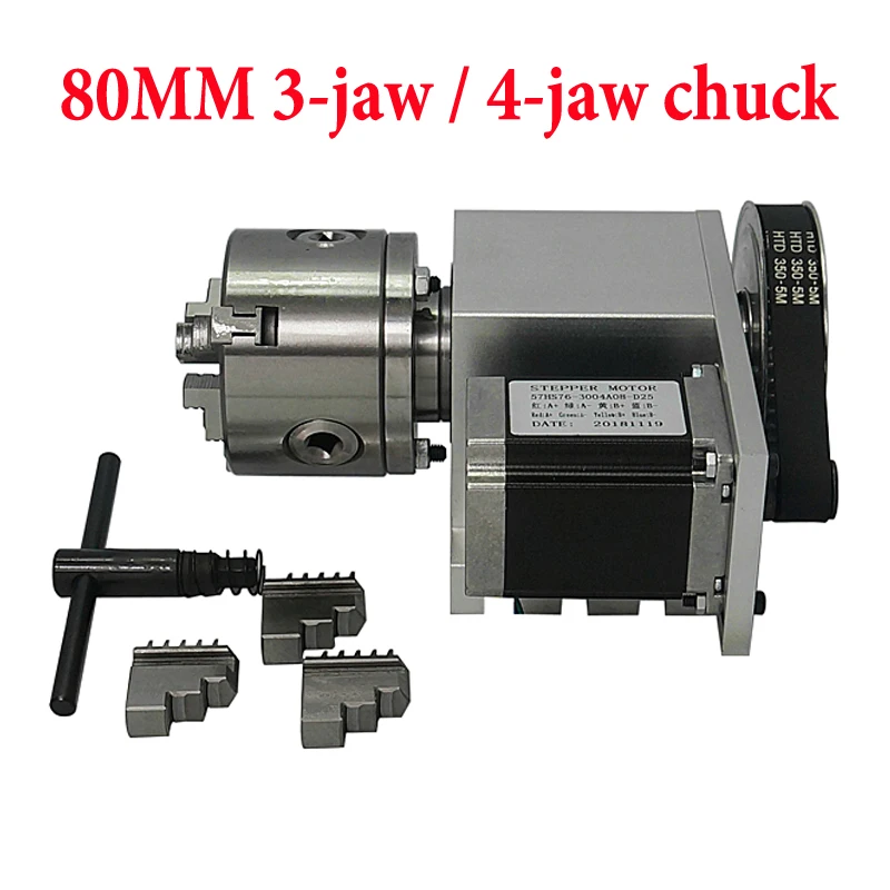 

CNC Rotary 4th A Axis K5M-6-80 80mm 3 4 Jaw Chuck CNC Router Engraving Miiling Machine Parts Two-phase Stepper Motor 57