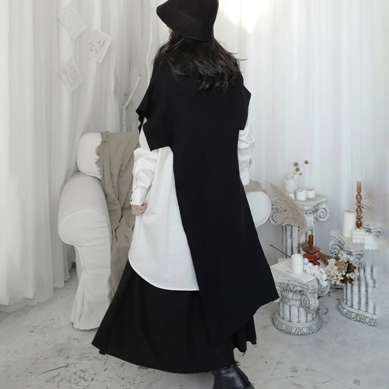 

Long Asymmetric Hem Knitting Turtleneck Sweater Loose Fit Half Sleeve Women New Fashion Tide Autumn Winter 2021 1DD2912