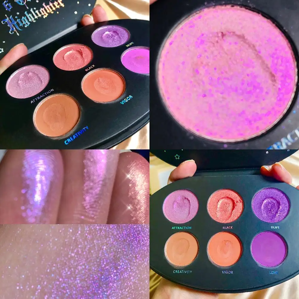6 цветов блестящие тени для макияжа Pallete Shimmer матовые тени для век палитра блеск бриллиант highlighter пудра пигментная косметика