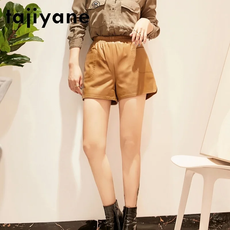 Summer Shorts Women's Real Sheepskin High Wasit Trousers Genuine Leather Shorts Female Clothing Spodenki Damskie TN2346