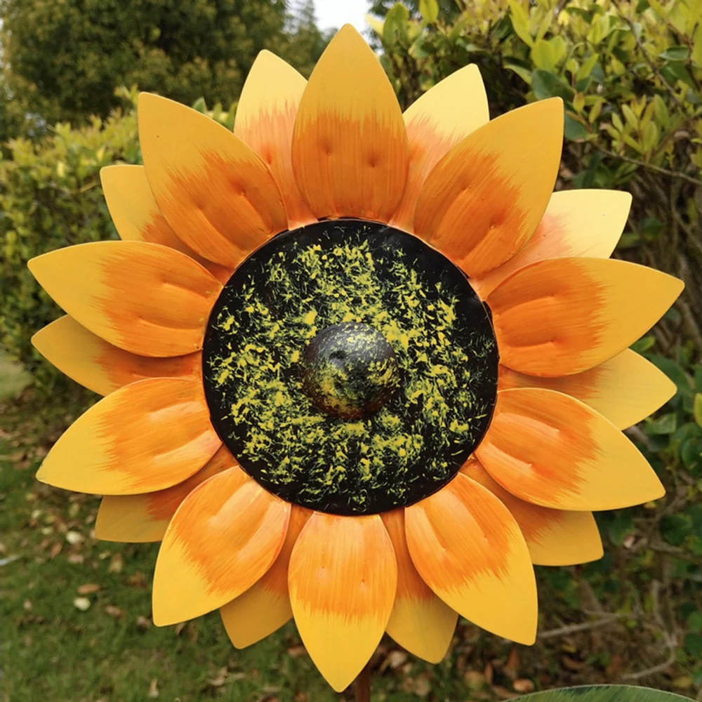 

Sunflower Spinning Windmill Garden Decoration Villa Metal Lawn Yard Courtyard Home Easy Installation Color Kinetic Wrought Iron