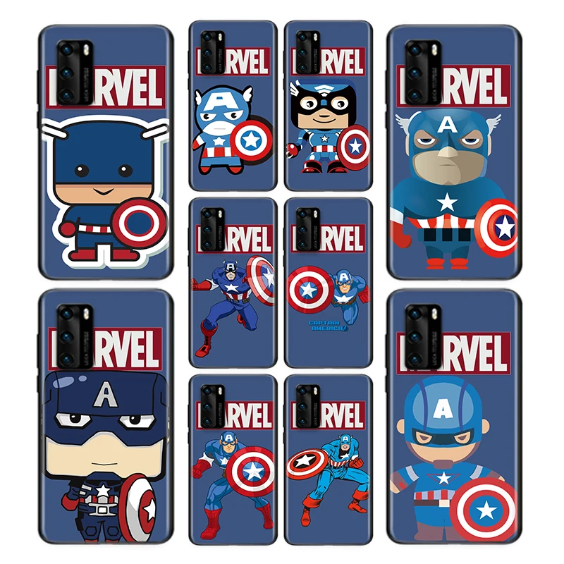 

Phone Case Marvel Captain America For Huawei P40 P30 P20 P50 Pro Plus P10 P9 P8 Lite 2019 2017 RU E Mini Soft Black Cover