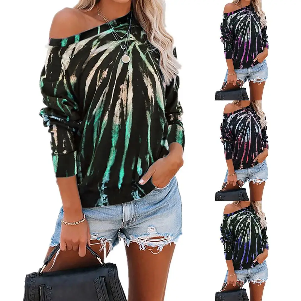 

Zutumn Women Print Tie Dye Sweater Long Sleeve O Neck Loose Soft Top Loose T Shirt Pullover Blouse