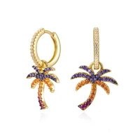 925 sterling silver ear buckle colorful coconut tree hoop earrings hawaiian style crystal pendant jewelry earring for women gift