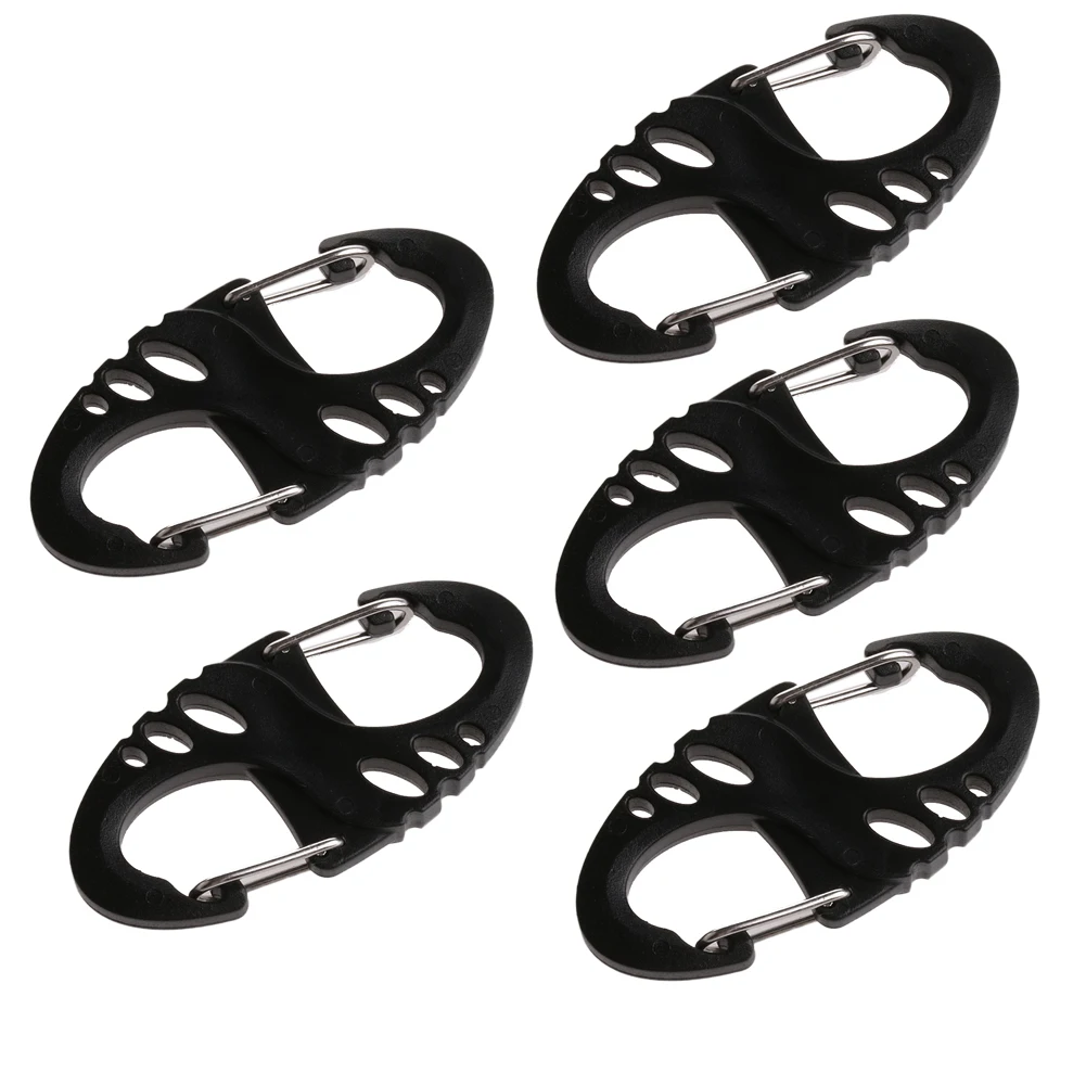 

5PCS Plastic Steel Climbing Hook S Type Carabiner Dual Buckle EDC Keychain Mini