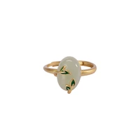 baifuming s925 sterling silver gold plated natural hetian jade ring retro cloisonne leaves ladies open ring