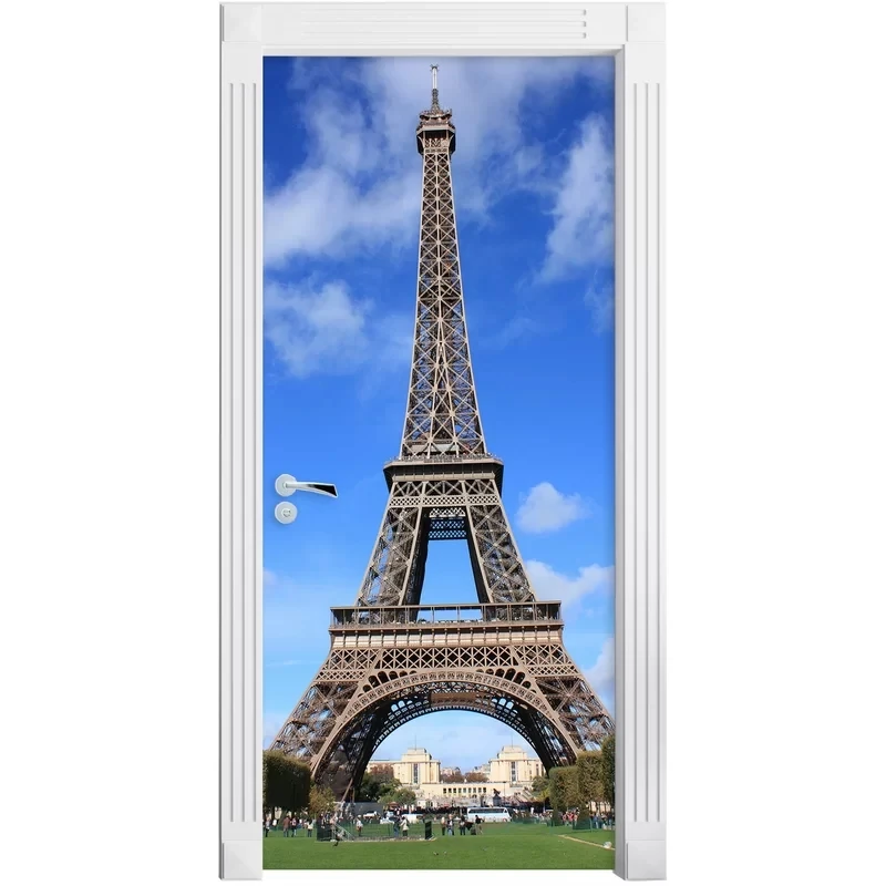 

DIY Door Sticker Self Eiffel Tower View Adhesive Cute Decal Home Decor Paper for Living Room PVC Waterproof 3D Print Photo Art