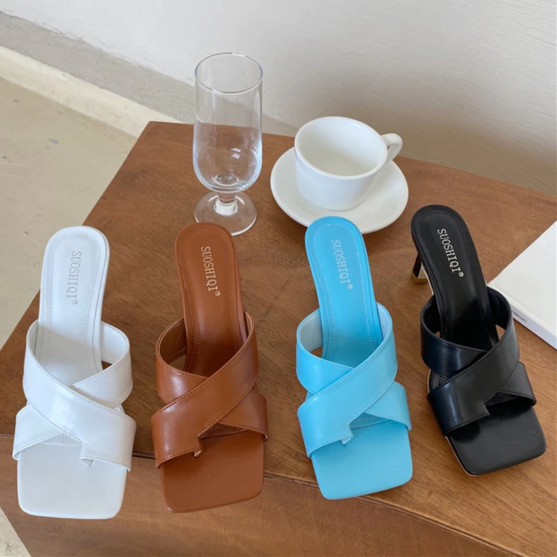 Мюли женские на низком каблуке 7 см роскошные сандалии без застежки туфли для