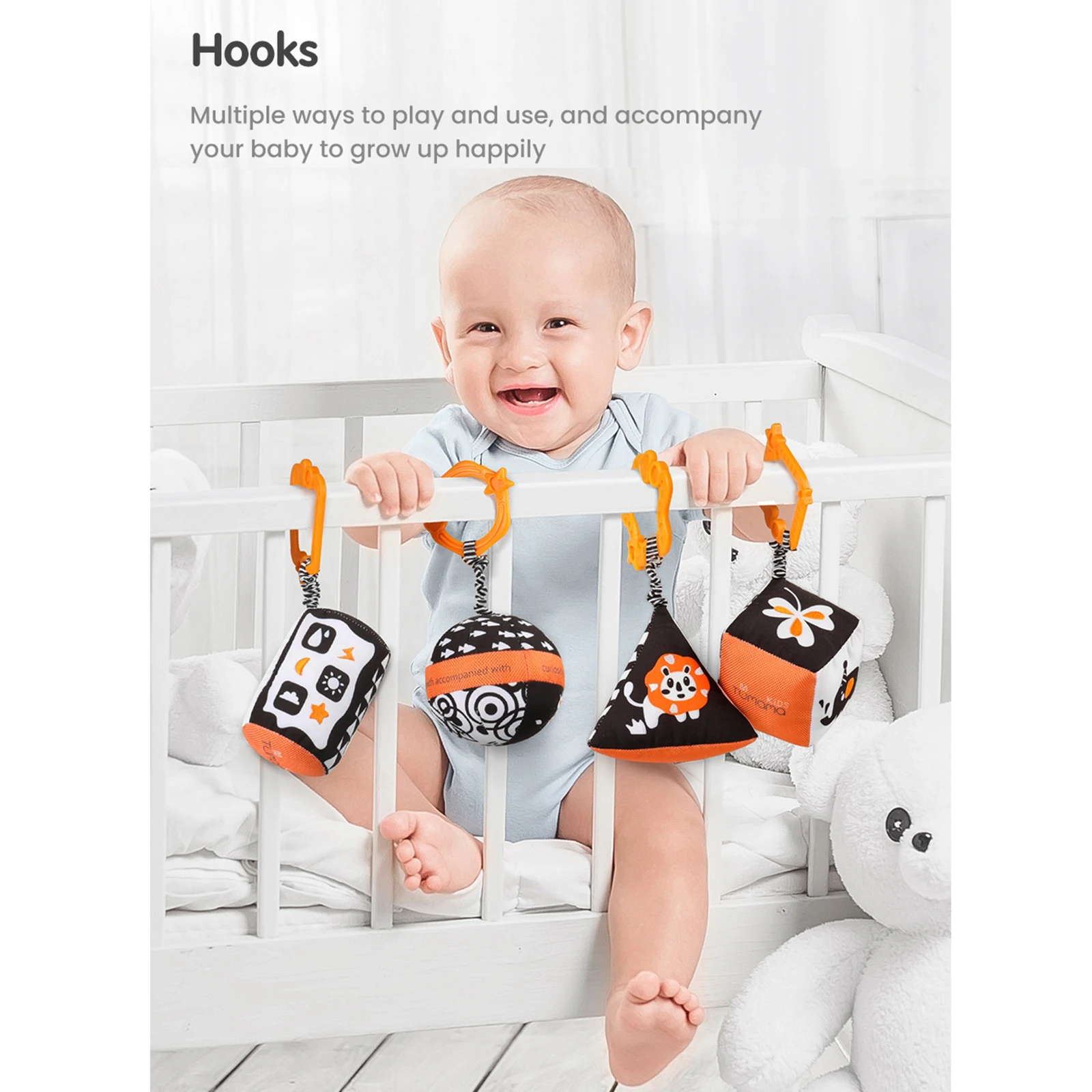 

Soft Baby Hanging Rattle Infant Stroller Seat Toy Boy Girls Black White