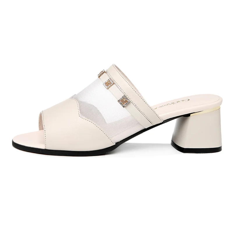 

Open-Toed Thick Heel Slippers Metal Rhinestone Decoration Solid Color Women'S Shoes Platform Women'S Shoes