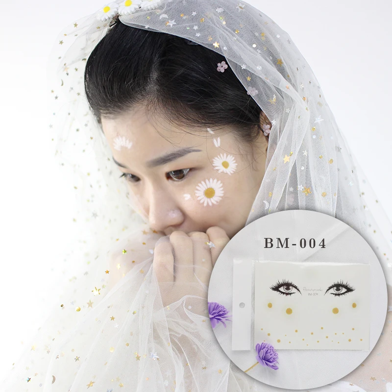 Макияж для лица тату маленькая белая Маргаритка розовый персик Цветущий цветок