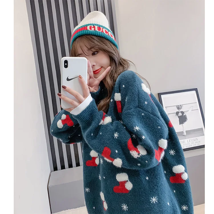 

Autumn Winter Knitted Ugly Sweater Christmas Outfit 2020 Women's Tops Fashion All-match Regular Polyester Material Korean Style