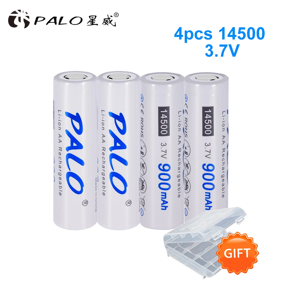 PALO 900mAh 3,7 V батарея 14500 литий-ионная аккумуляторная батарея 14500 литиевая Высокая емкость для светодиодный фонарик
