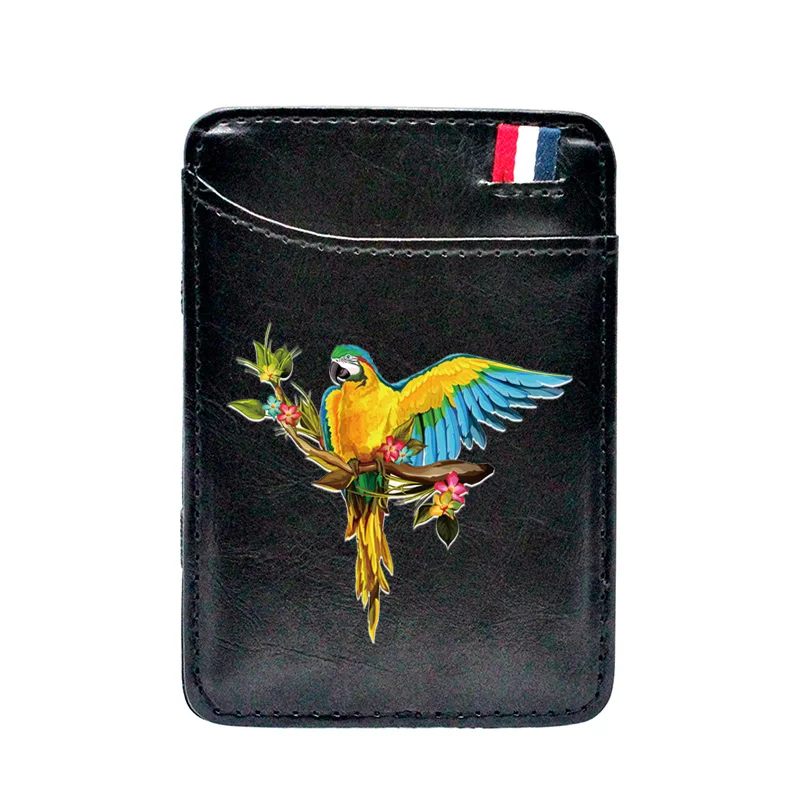 

Pretty Parrot Design Digital Printing Fashion Leather Magic Wallets Men Women Purse Cool Short Mini Money Clip