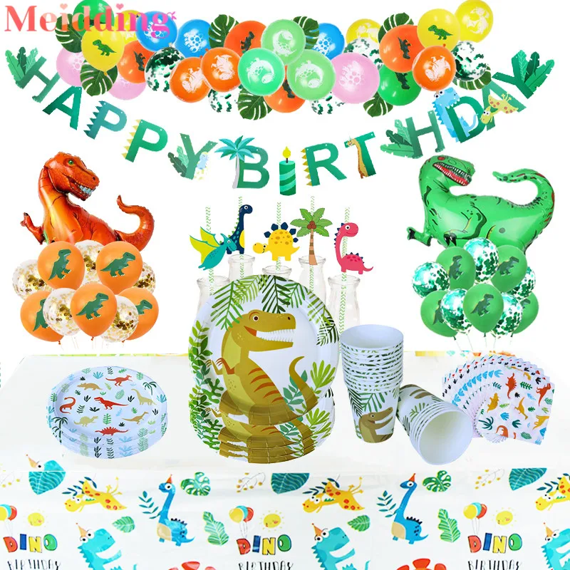 

Dino Party Supplies Dinosaur Balloons Bunting Garland Paper Straws Kids Boy 1st Birthday Party Decoration Wild One Jungle Party