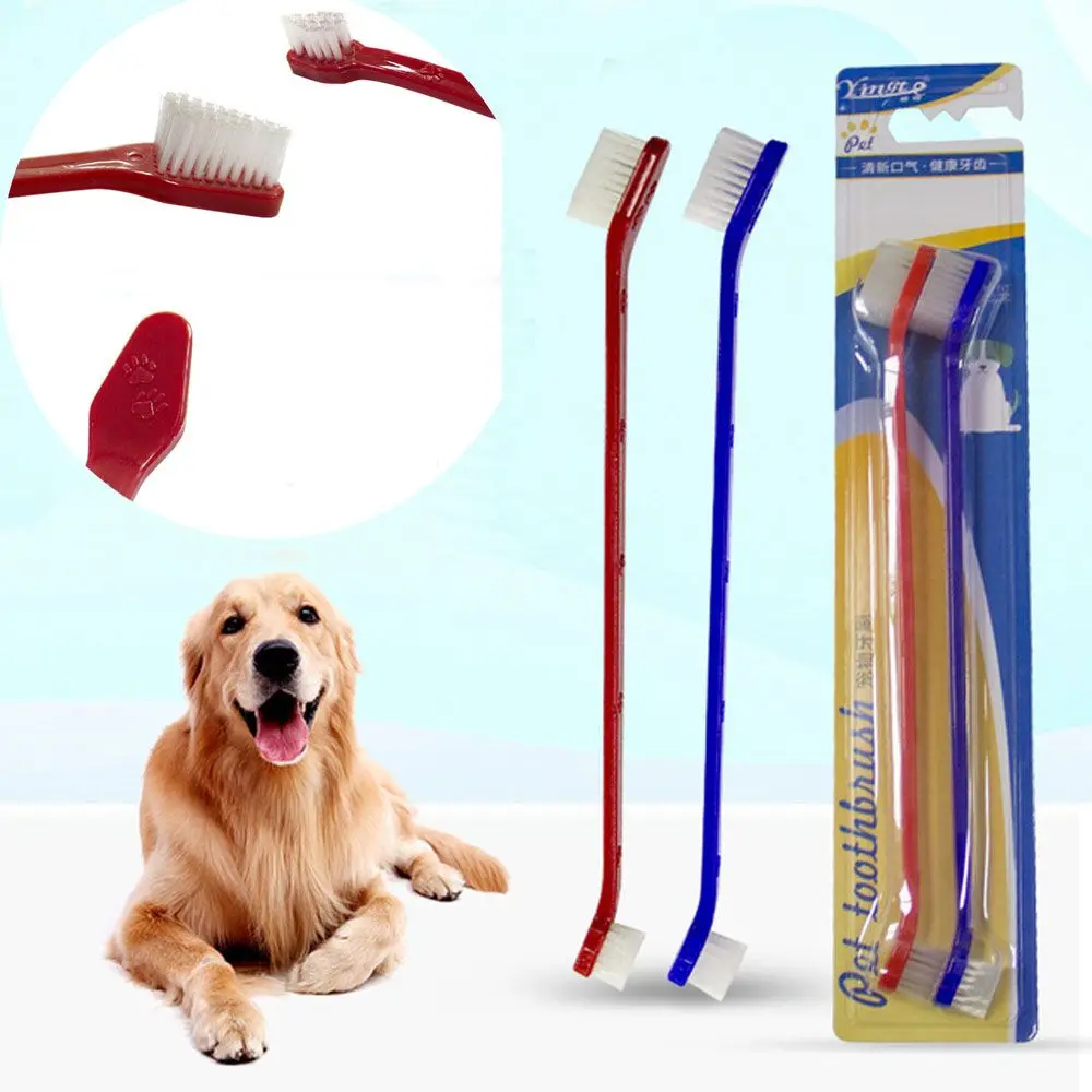 

2Pcs New Dogs Cats Dental Oral Double-end Pet Oral Cleaning Supplies Soft Brush Pet Toothbrush Set Teeth Cleaning