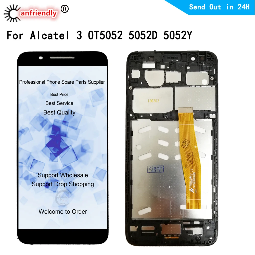 Pantalla LCD t&aacute;ctil para tel&eacute;fono m&oacute;vil, digitalizador de cristal frontal con montaje de marco, panel t&aacute;ctil, para Modelo 3 OT5052, 5052D, 5052Y-0