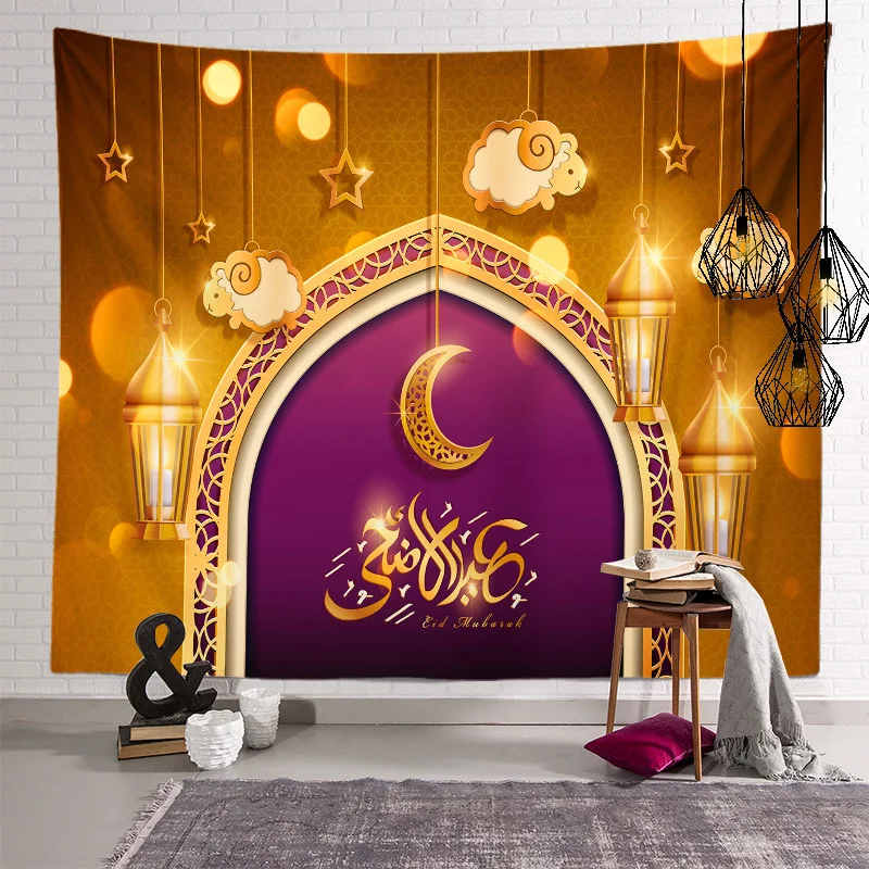 

Ruzi Ramadan Tapestry Islamic Moon Eid Mubarak Religion Festival Wall Hanging Tapestries For Church Room Decoration Wall Carpet