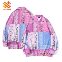 coyotes long sleeve casual shirt men pink blue patchwork bandana floral blouses women korean harajuk shirts