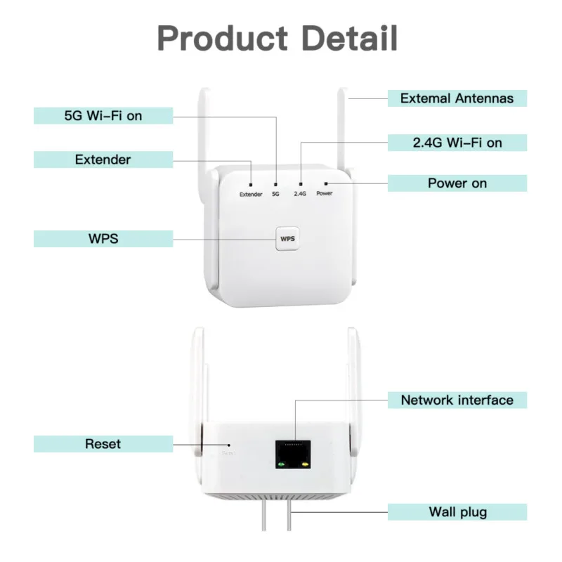 Wi-Fi 5 ГГц ретранслятор Беспроводной усилитель Wifi 1200 Мбит/с 802.11AC маршрутизатор 2 4G