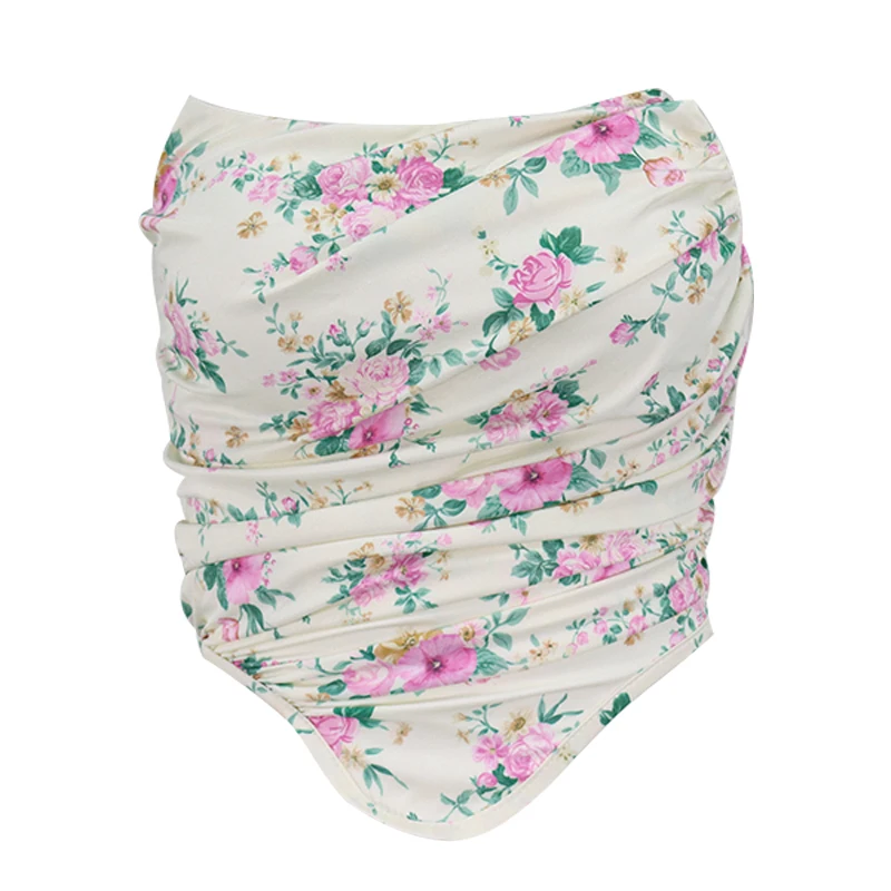 

2021 Summer New European And Women's Corset Sexy Fashion Floral Off Shoulder Bra Vest Women's Short Top Sweet Pastoral Style
