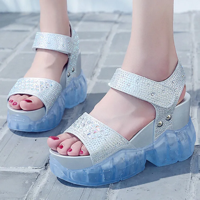 Женские босоножки модель 2019 года со стразами Летняя Повседневная модная дышащая